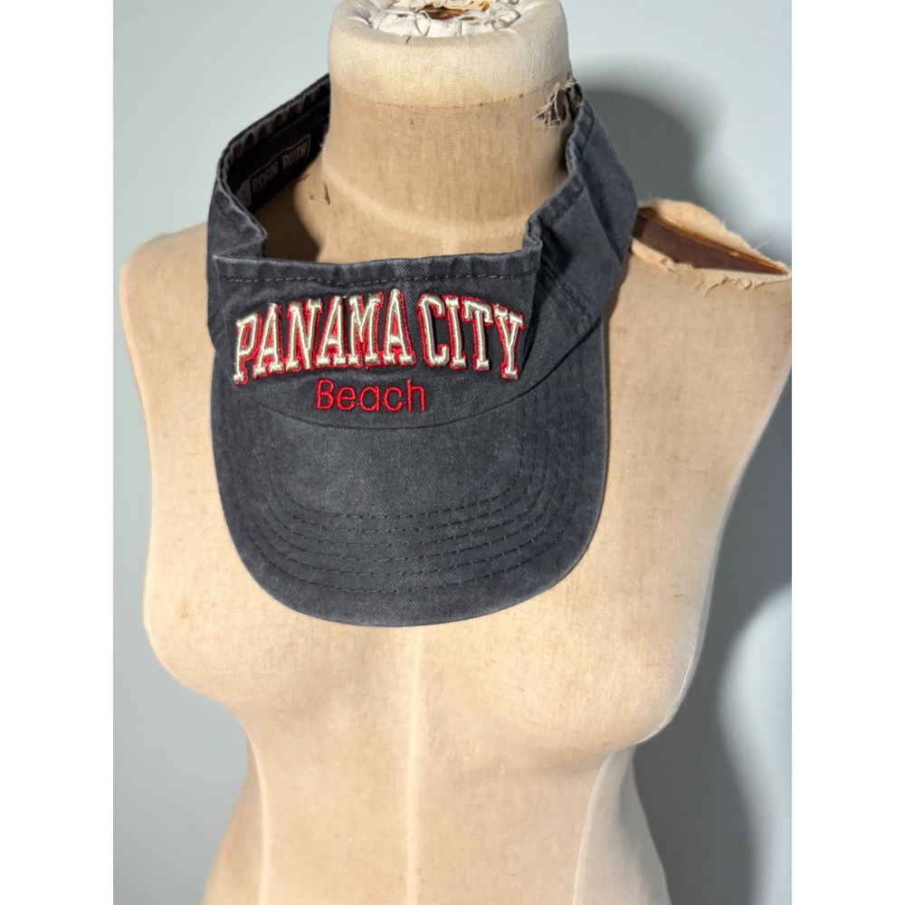 Panama City Beach Visor Hat Faded Black PCB Souvenir Adjustable Robin Ruth